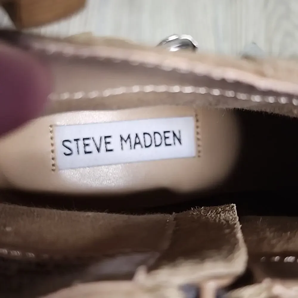 Steve Madden Besto Fashion Boot Tan Suede Leather Womens Size 5.5 NEW